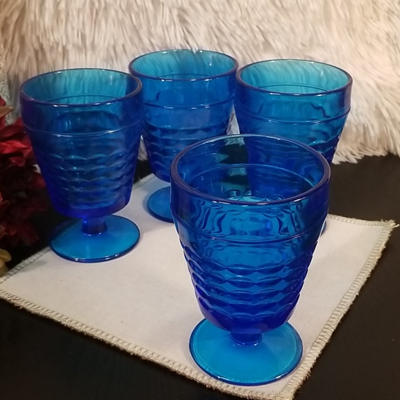 Vintage Blue Glass Water Goblet set